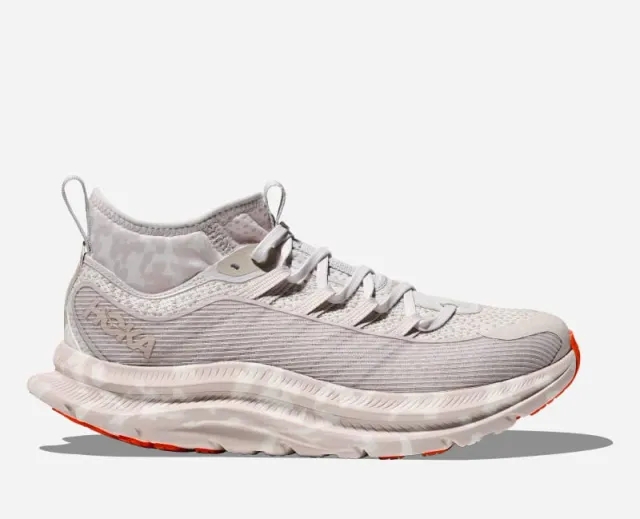 Hoka Kawana Mid Studio Proba Lifestyle Shoes In White Sand/Tangerine Tango