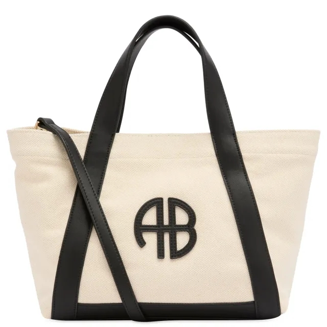 Anine Bing Women's Small Cara Tote Natural Canvas With Black