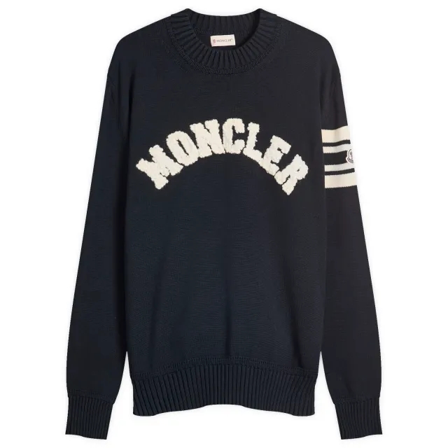 Moncler Men's Logo Crew Neck Cotton Knitwear Navy