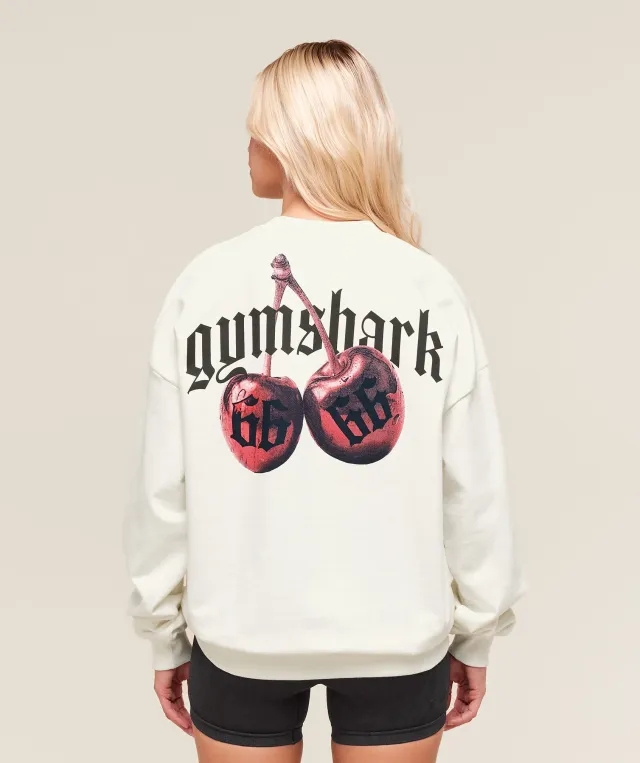  Cherry Graphic Oversized Sweatshirt - Soft White