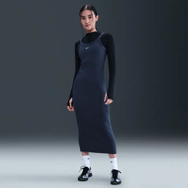Nike Sportswear Chill Knit Women's Tight Mini-Rib Tank Top Dress - Blue - Polyester/Lyocell/Elastane