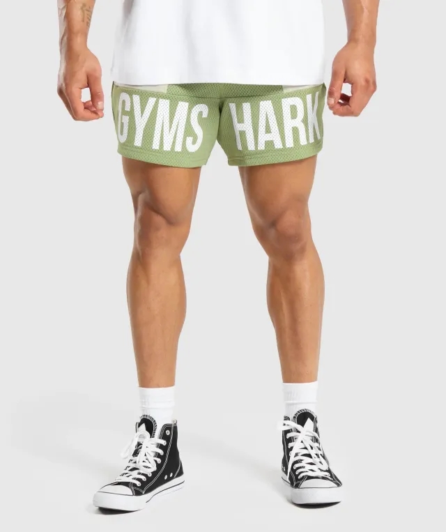  Brandmark Mesh 5" Shorts - Natural Sage Green/Pebble Grey