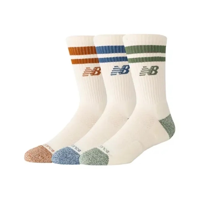 New Balance Unisex Active Lifestyle Striped Crew Socks 3 Pack Polyester