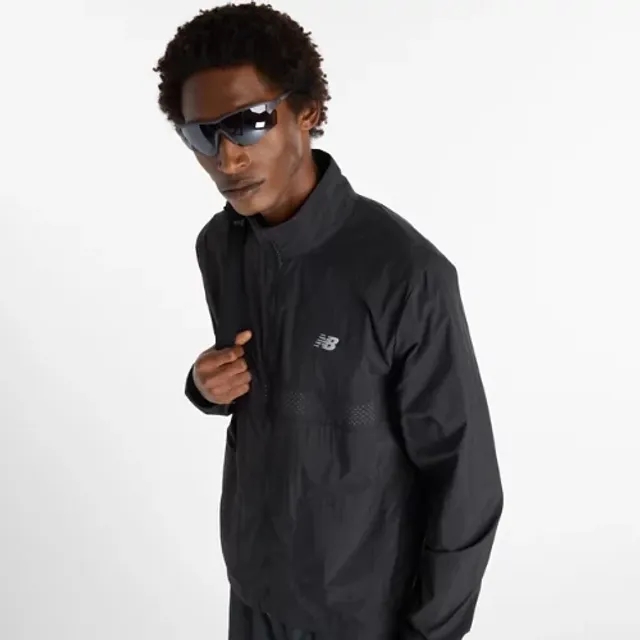 New Balance Men's Athletics Reflective Packable Jacket in Black Polywoven