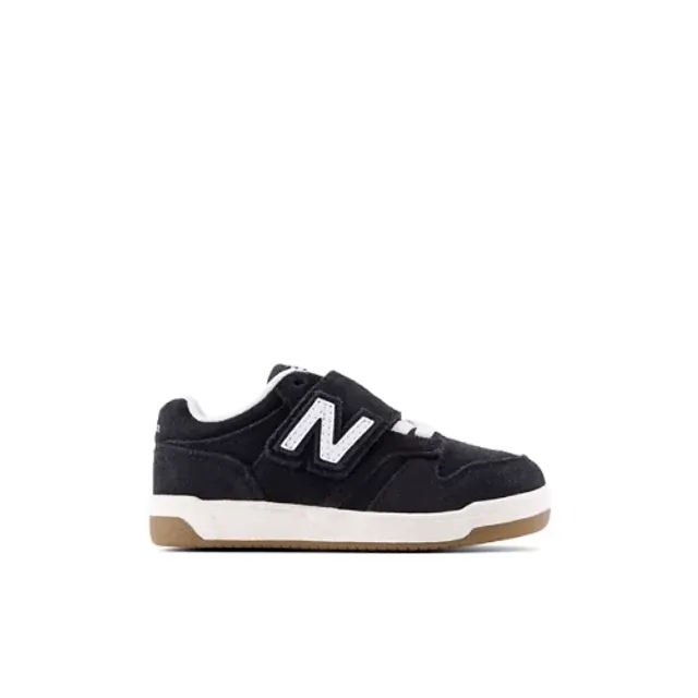 New Balance Kids' 480 NEW-B HOOK & LOOP in White/Black Suede/Mesh