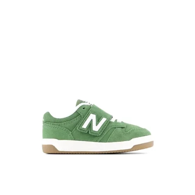 New Balance Kids' 480 NEW-B HOOK & LOOP in White/Green Suede/Mesh