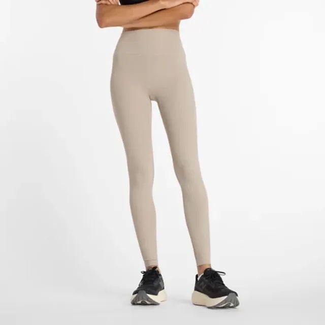 New Balance Women's Ribbed High Rise Legging 27" in Beige Poly Knit
