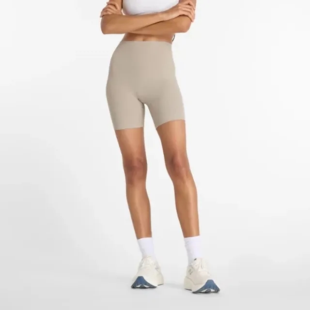 New Balance Women's Ribbed High Rise Short 6" in Beige Poly Knit