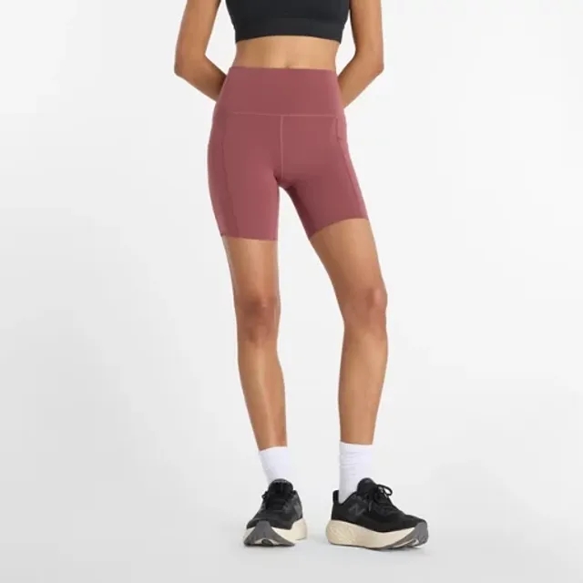 New Balance Women's NB Sleek Pocket High Rise Short 6" in Red Poly Knit