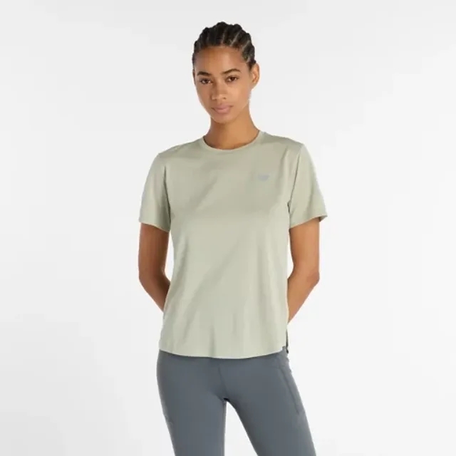 New Balance Women's Athletics T-Shirt in Green Poly Knit