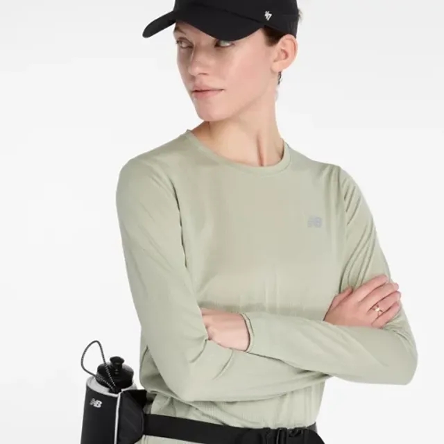 New Balance Women's Athletics Long Sleeve in Green Poly Knit