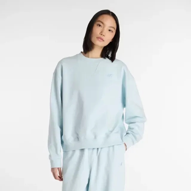 New Balance Women's Athletics French Terry Crew in Blue Cotton Fleece