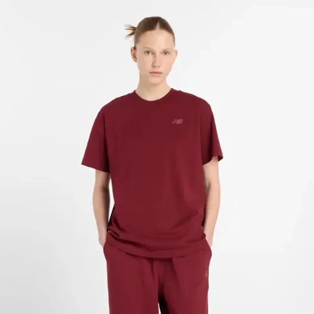 New Balance Women's Athletics Jersey T-Shirt in Red Cotton Jersey