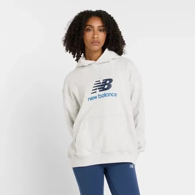 New Balance Women's Athletics French Terry Logo Hoodie in Grey Cotton Fleece