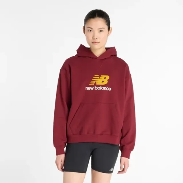 New Balance Women's Athletics French Terry Logo Hoodie in Red Cotton Fleece