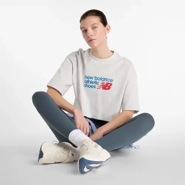 New Balance Women's Athletics Premium Logo T-Shirt in Grey Cotton