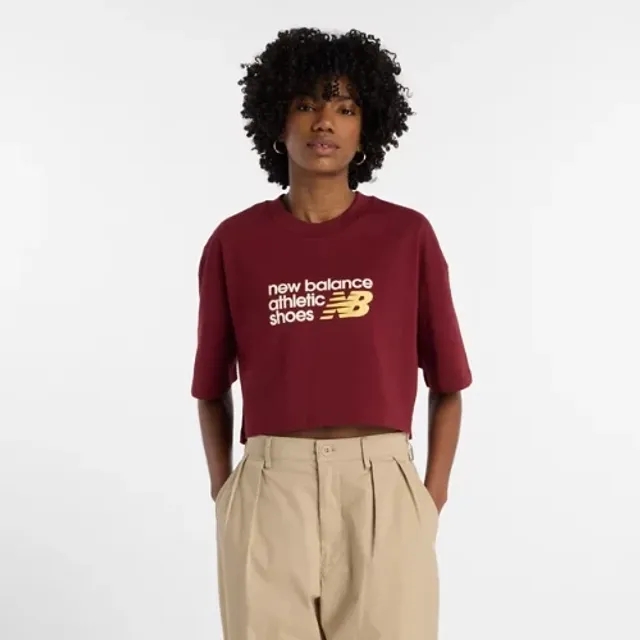 New Balance Women's Athletics Premium Logo T-Shirt in Red Cotton