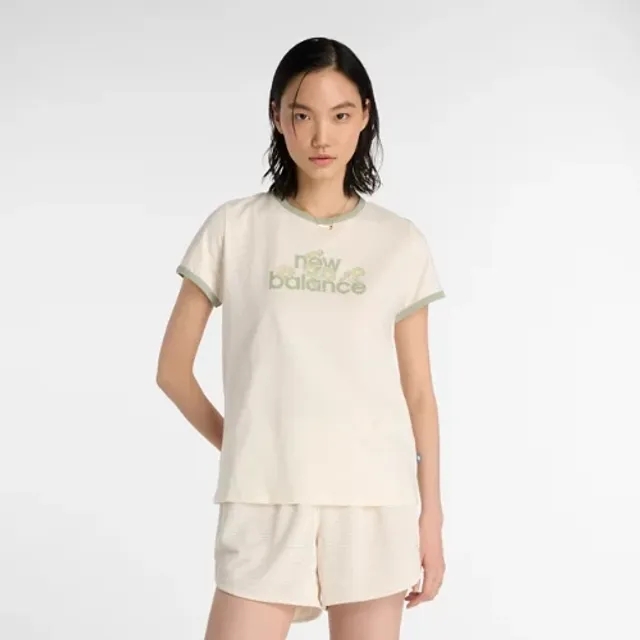 New Balance Women's Flower Ringer T-Shirt in White Cotton