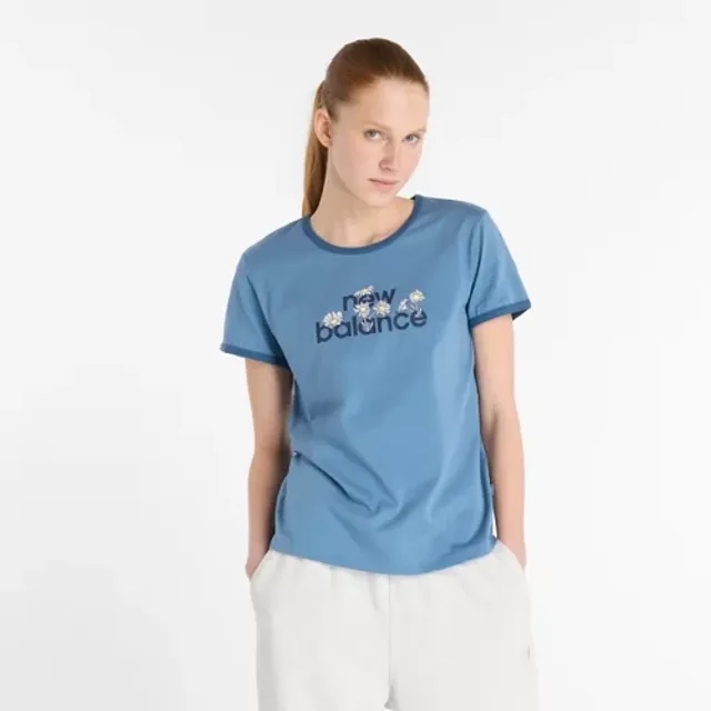New Balance Women's Flower Ringer T-Shirt in Blue Cotton