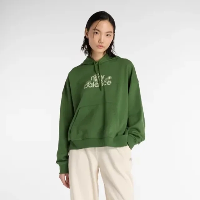 New Balance Women's Flower Hoodie in Green Cotton