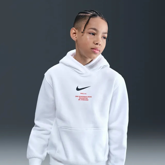 Nike Sportswear Club Fleece Older Kids' (Boys') Pullover Hoodie - White - Cotton/Polyester