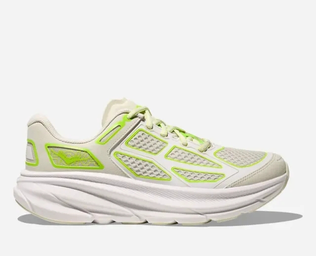 Hoka Clifton One9 Lifestyle Shoes In Truffle Salt/Neon Lime