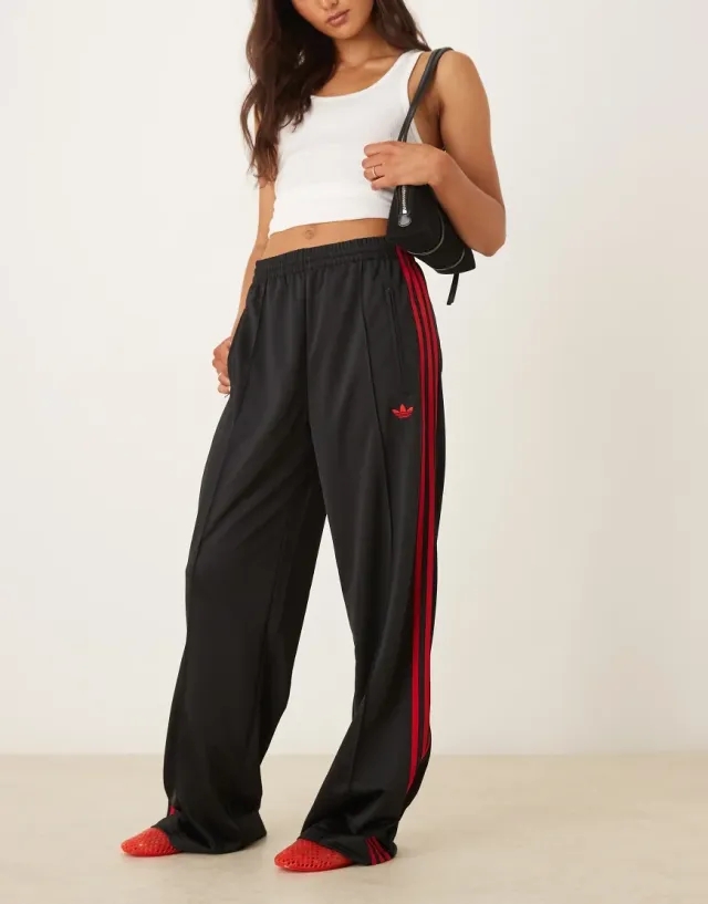 Adidas Originals Firebird Loose Track Pants In Black And Red