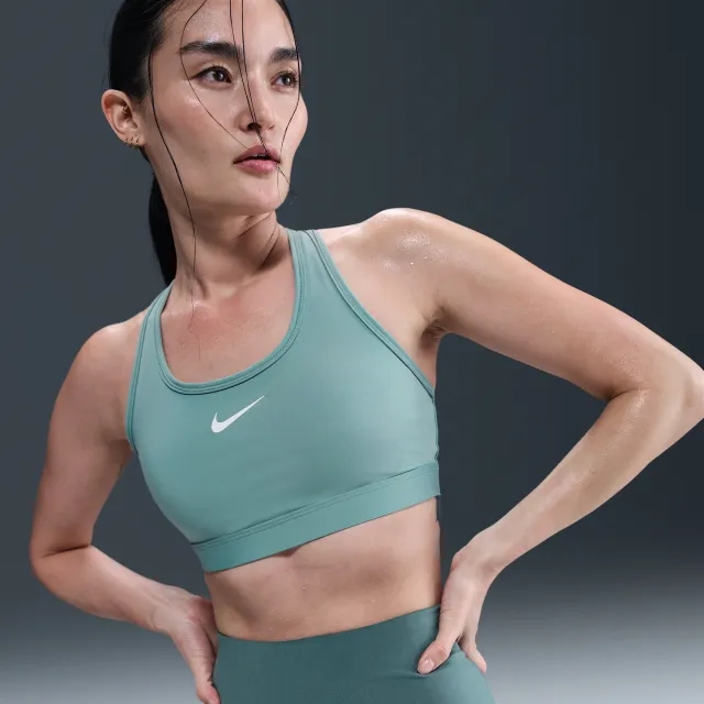 Nike Swoosh Medium-Support Women's Padded Sports Bra - Green - Recycled Polyester Minimum