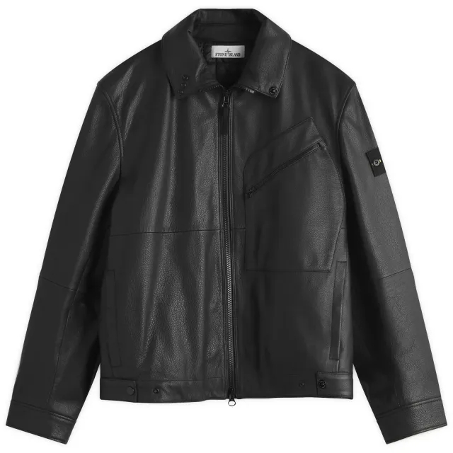 Stone Island Men's PrimaLoft Leather Jacket Black