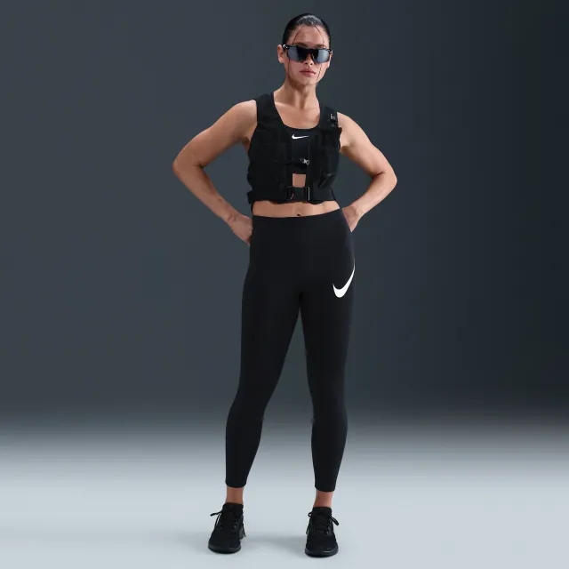 Nike Tempo Swoosh Run Women's High-Waisted 7/8 Running Leggings - Black - Printed Swoosh Logo On The Left Thigh