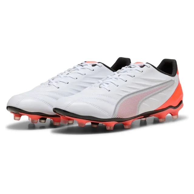 PUMA King Pro FG/AG Football Boots Unisex, White/Silver/Glowing Red, size 10