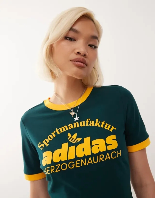 Adidas Originals Retro Logo T-Shirt In Green And Yellow