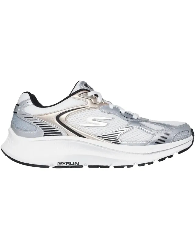 Skechers Women's GO RUN Consistent 2.0 - Volt Sneaker in White/Silver/Black | Leather/Textile/Synthetic