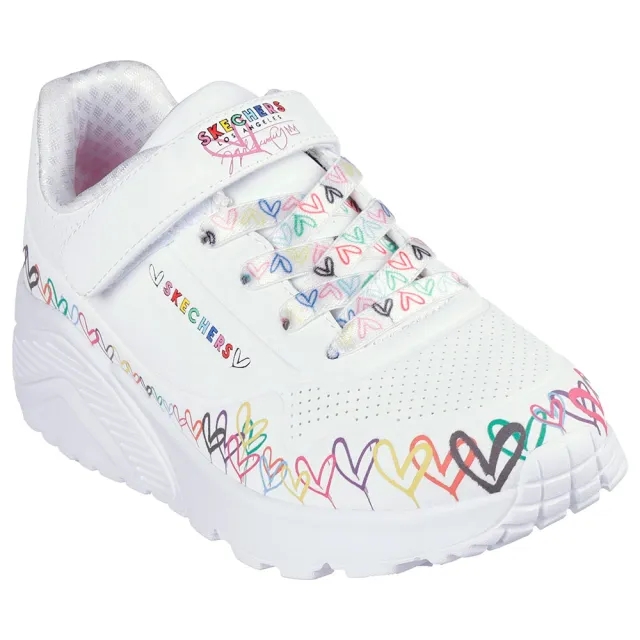 Skechers Girls JGoldcrown: Uno Lite - Heart Craze Sneaker in White