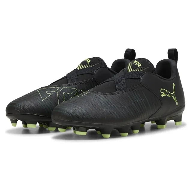 PUMA Future 8 Match FG/AG Laceless Football Boots Youth, Black/Fizzy Light/Green Terrain
