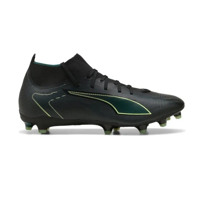 PUMA Ultra 6 Match+ FG/AG Football Boots Unisex, Black/Fizzy Light/Green Terrain, size 10