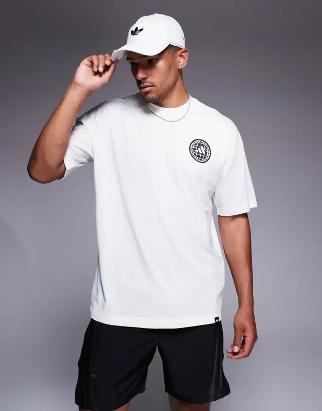 Adidas Training Power T-Shirt With Globe Back Print In White