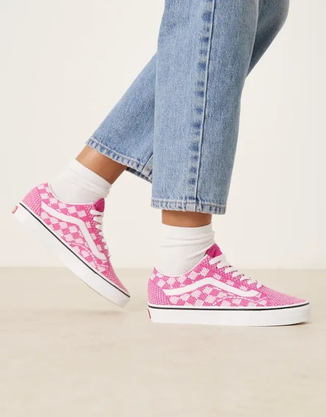Vans Old Skool Ek Knitted Upper Trainers In Bright Pink Checkerboard