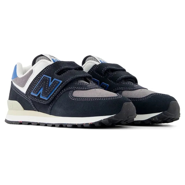 New Balance Kids' 574 HOOK & LOOP in Black/Blue Leather