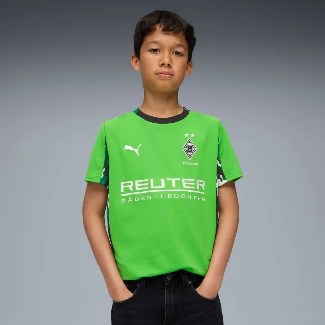 PUMA Borussia Mönchengladbach 25/26 Away Jersey Youth, Green/Warm White, size 11-12 Youth