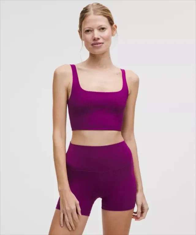 lululemon – Women's Bend This Ribbed Scoop and Square Sports Bra Light Support, A-C Cups – Color Purple – Size L/XL