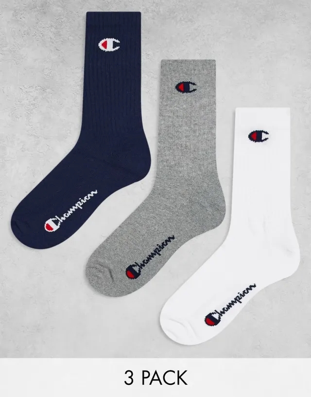 Champion Crew Socks In Navy White Grey 3 Pack-Multi