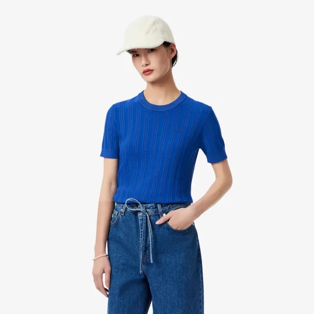 Lacoste Short Sleeved Rib Knit Sweater - Sapphire Blue