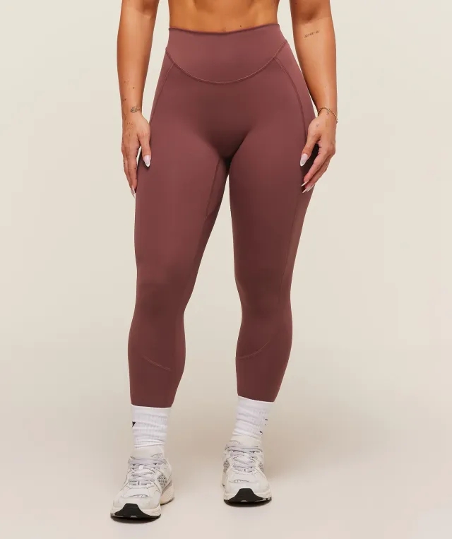  Lifting Dipped Waistband Leggings - Burgundy Brown