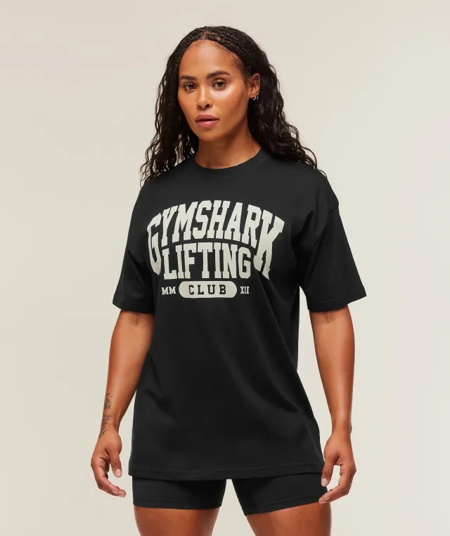  Lifting Club Graphic Oversized T-Shirt - Black/Soft White