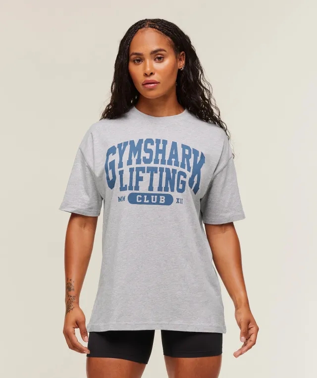  Lifting Club Graphic Oversized T-Shirt - Light Grey Core Marl