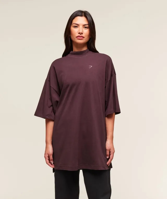  Covered Longline Cotton T-Shirt - Cherry Purple