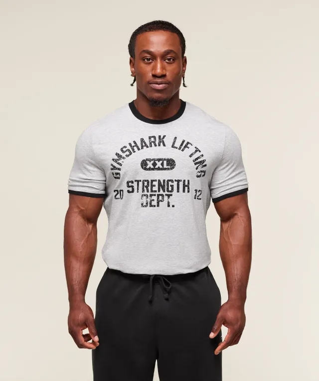  XXL Strength Dept Ringer T-Shirt - Light Grey Core Marl