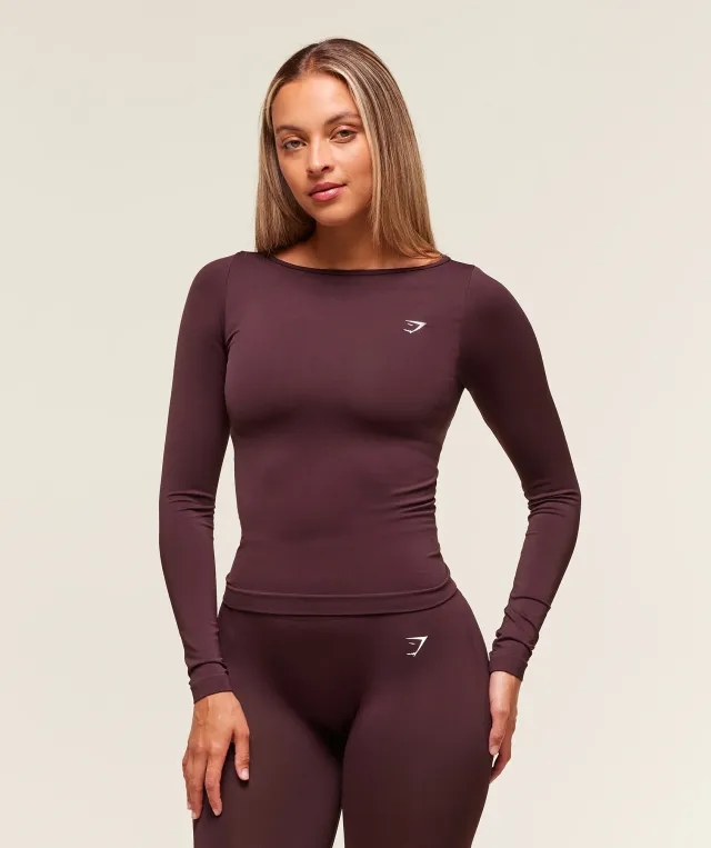  Everyday Seamless Wide Neck Long Sleeve Top - Cherry Purple