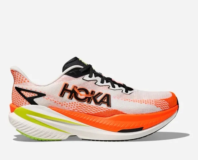 Hoka Men's Mach X 3 Road Running Shoes In White/Neon Tangerine